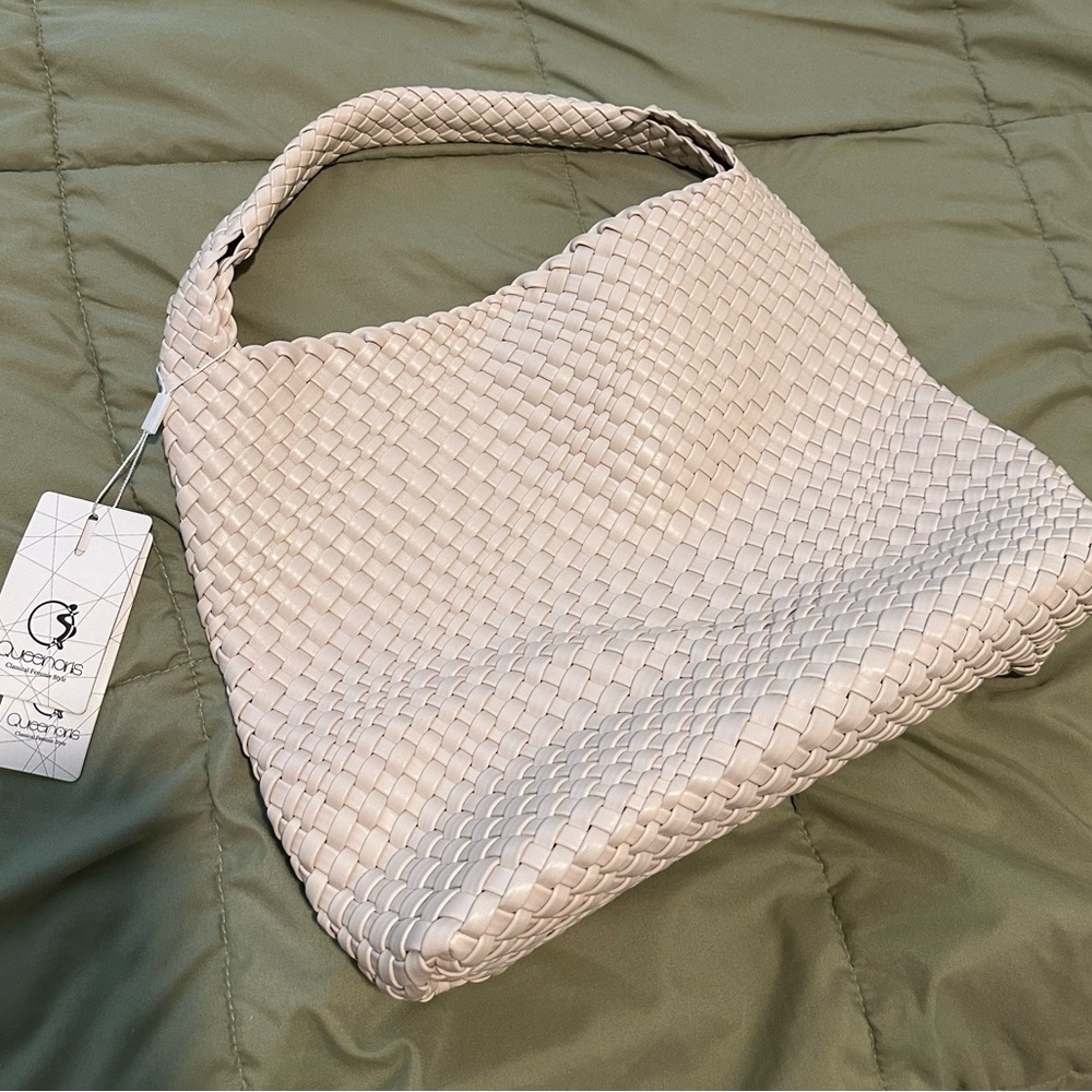 Cream Woven Shoulder Bag